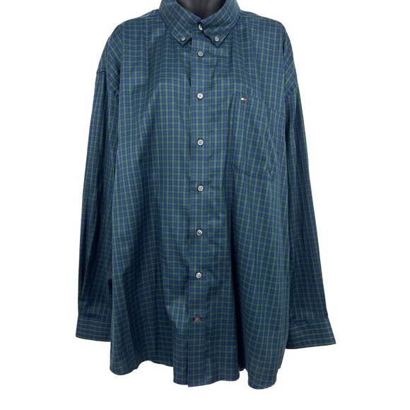 Tommy Hilfiger Mens Classic Fit Green & Blue Plaid Button-Up Shirt XXL New - Picture 4 of 9